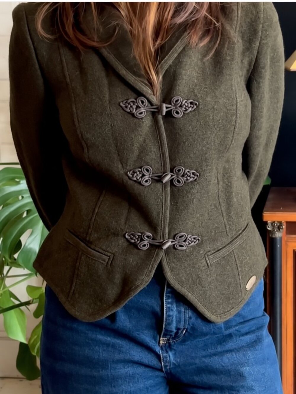 Giesswein Austrian Wool Jacket Olive Gray Tyrolean Alpine Cropped Jacket L